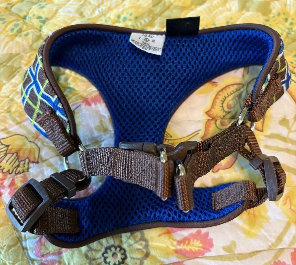 NWOT Top Paw Adjustable Dog Harness, Blue Mesh, Brown Plaid Size XS